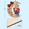 Checkered Pattern Heart Cartoon Grandma &amp; Grandkid Hugging On Moon Personalized Wooden Ornament