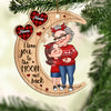 Checkered Pattern Heart Cartoon Grandma &amp; Grandkid Hugging On Moon Personalized Wooden Ornament