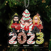 Cute Family Sitting Christmas Tree Cake Patterned Personalized Acrylic Ornament