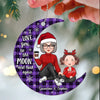Checkered Pattern Cute Grandma Grandpa &amp; Grandkid On Moon Christmas Gift Personalized Acrylic Ornament