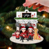 Cute Family Dad Mom Kids Dogs Cats Sitting At Christmas Fireplace Personalized Acrylic Ornament