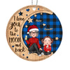 Checkered Pattern Doll Grandma &amp; Grandkid On Moon Personalized Wooden Ornament
