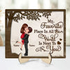 My Favorite Place In All The World Hugging Couple Personalized 2-Layer Wooden Plaque