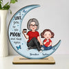 Cute Grandma &amp; Grandkid On Moon Gift For Grandma Gift For Granddaughter Grandson Grandchildren Personalized Standing Wooden Plaque