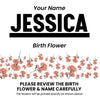 Custom Flower Printed LED Night Light, Birth Month Flower, Custom Name, Gift For Her
