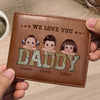 Daddy Grandpa We Love You World Map Pattern Personalized Printed Leather Wallet