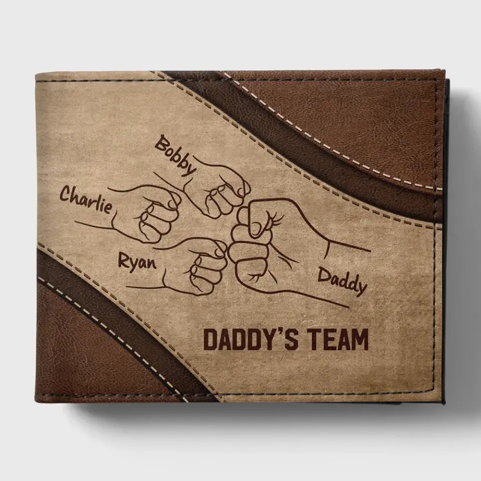 Daddy's Team Fist Bump Personalized Men’s Wallet, Father's Day Gift For Dad, For Grandpa, For Husband