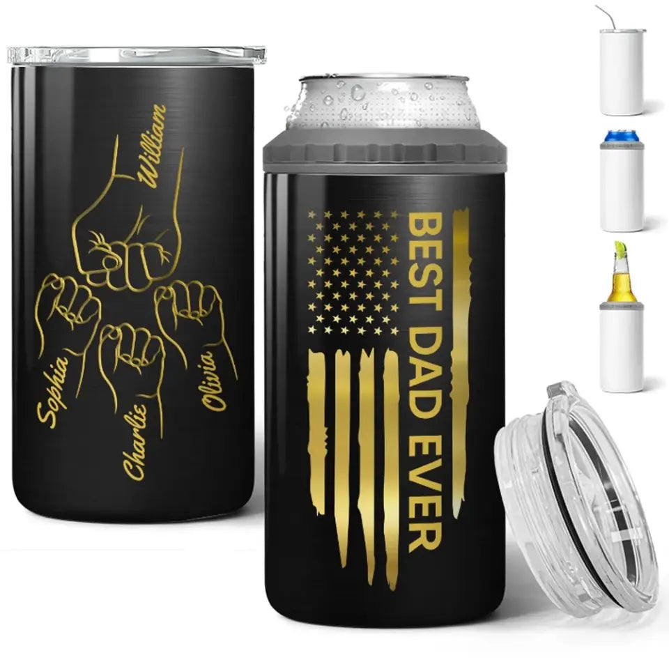 Best Dad Papa Grandpa Ever Fist Bump Outline Nation Flag Father‘s Day Gift For Husband Father Figures Personalized 4 In 1 Can Cooler