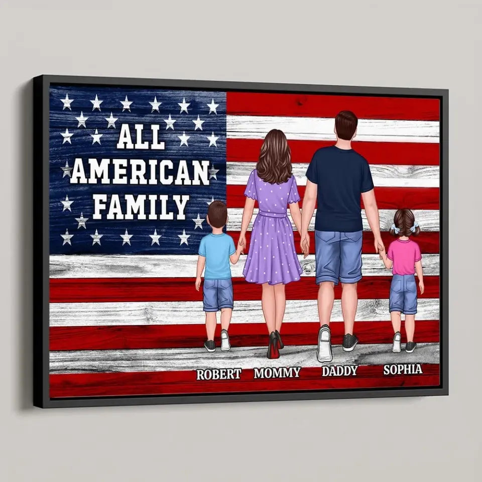 American Nation Flag Whole Family Walking With Proud 4th Of July Independence Day Personalized Poster