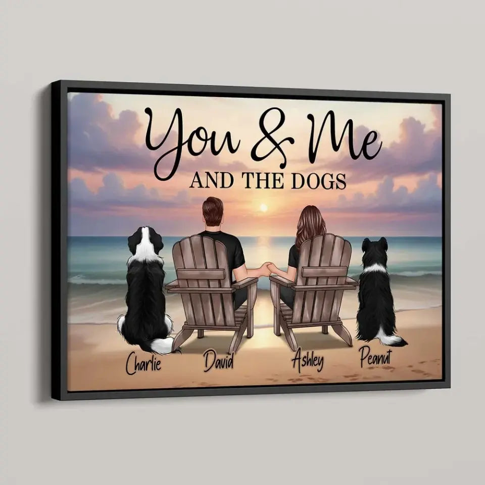 You Me And The Dogs Cats Couple Realistic Beach Landscape Personalized Poster, Birthday Gift, Anniversary Gift For Him, For Her