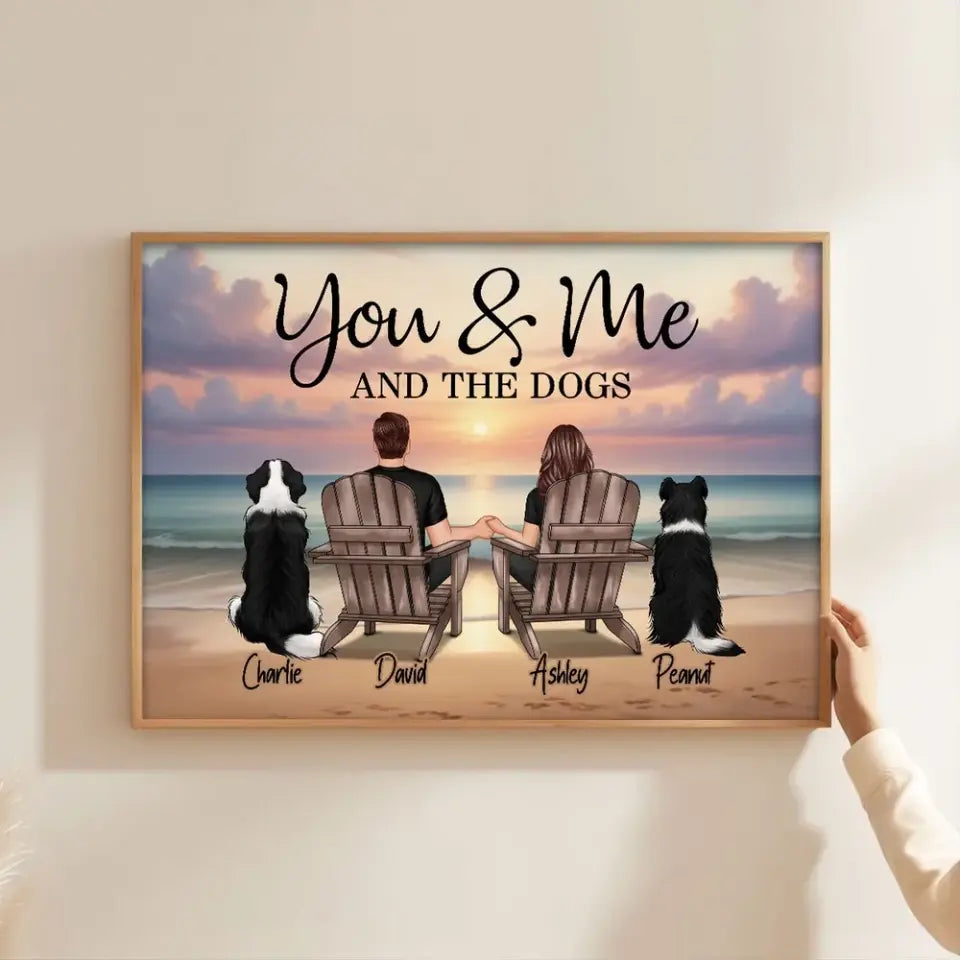 You Me And The Dogs Cats Couple Realistic Beach Landscape Personalized Poster, Birthday Gift, Anniversary Gift For Him, For Her