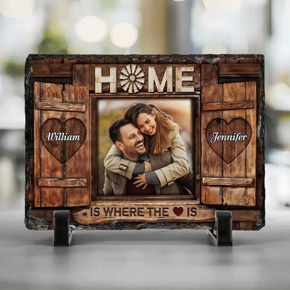 Custom Photo Home Is Where The Heart Is - Couple Personalized Custom Rectangle Shaped Stone With Stand - Gift For Husband Wife, Anniversary