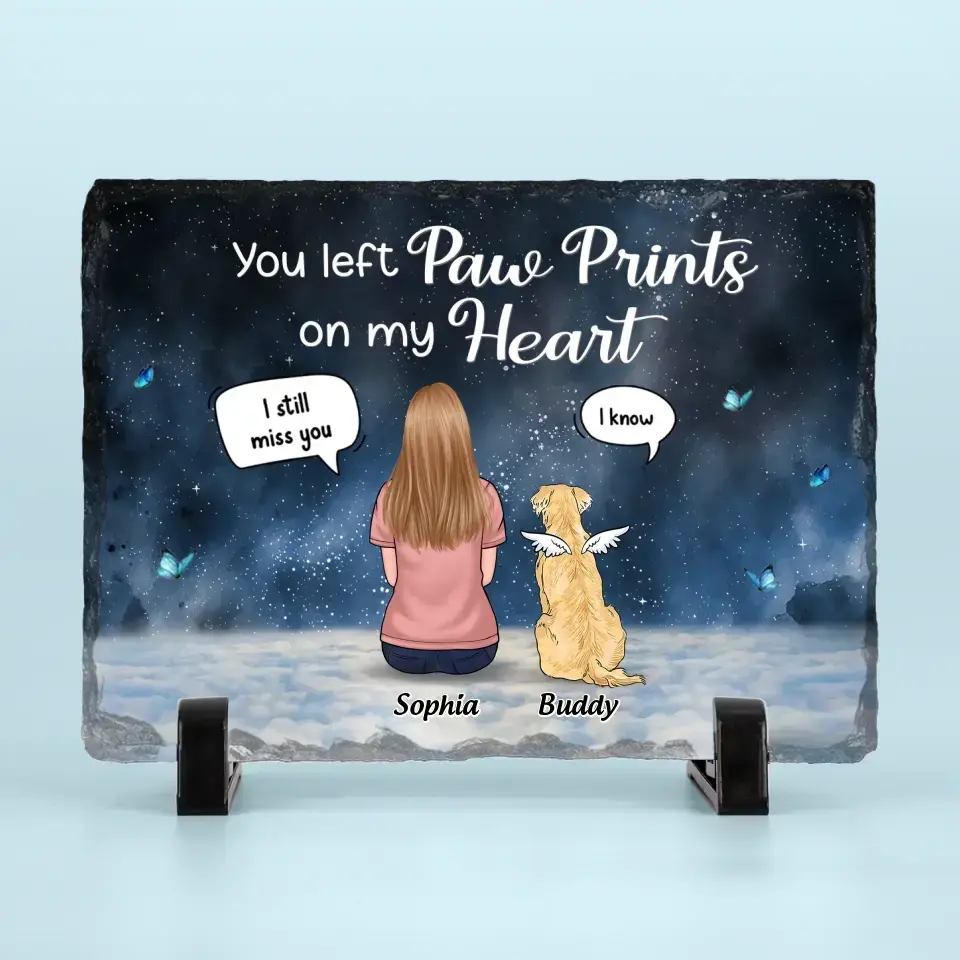 They Left Paw Prints On My Heart - Memorial Personalized Custom Rectangle Shaped Stone With Stand - Sympathy Gift For Pet Owners, Pet Lovers