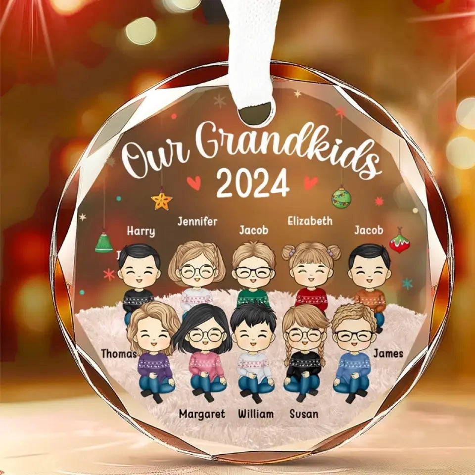 Grandchildren's Love, Infinite Contentment - Family Personalized Custom Circle Glass Ornament - Christmas Gift For Family Members