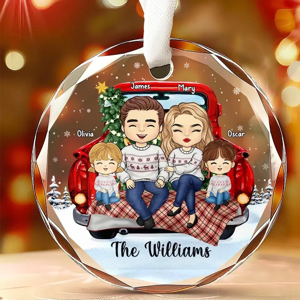 Christmas Is All About Love And Family - Family Personalized Custom Circle Glass Ornament - Christmas Gift For Family Members