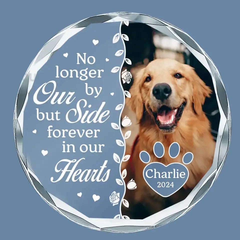 Custom Photo Forever In Our Hearts - Memorial Personalized Custom Circle Glass Ornament - Christmas Gift, Sympathy Gift For Pet Owners, Pet Lovers