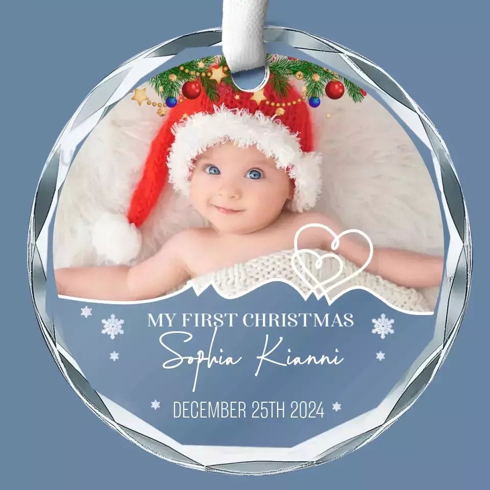 Custom Photo My First Christmas - Family Personalized Custom Circle Glass Ornament - Christmas Gift For Baby Kids, Newborn Baby