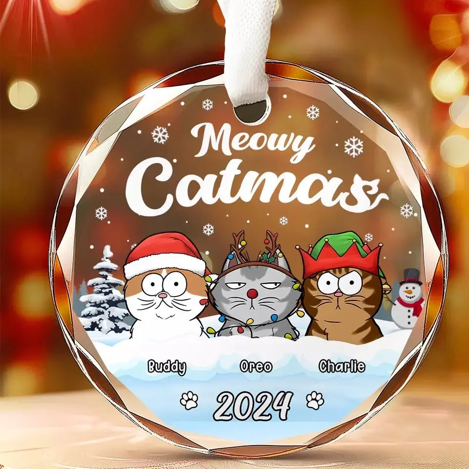 Wishing You A Pawsome And Merry Christmas - Dog & Cat Personalized Custom Circle Glass Ornament - Christmas Gift For Pet Owners, Pet Lovers