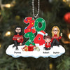 Cute Family Dad Mom Kids Dogs Cats Sitting By 2024 Christmas Personalized Acrylic Ornament